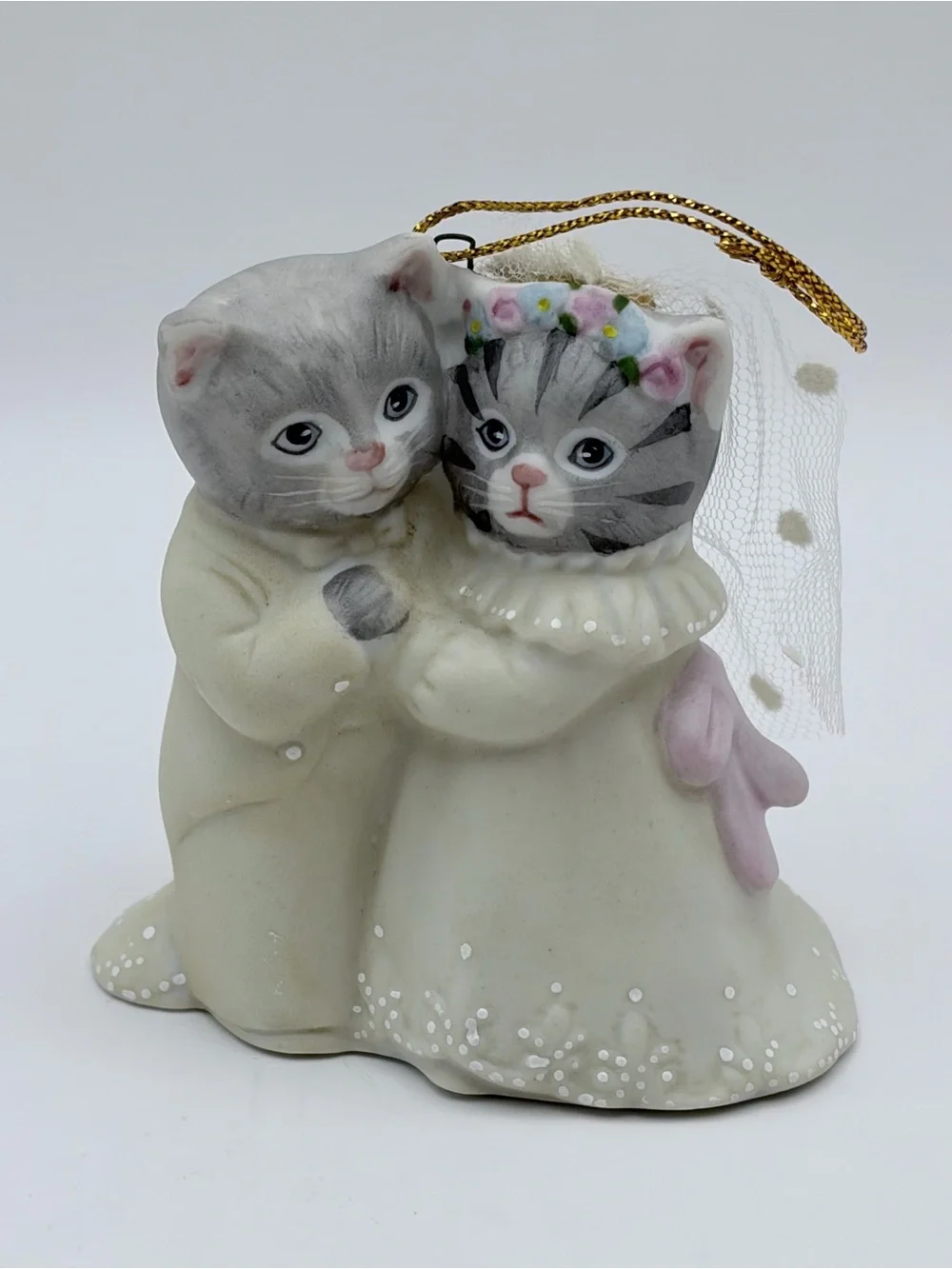 Vintage Cat Bride & Groom Ornament 1987 Wedding Kitty Cucumber Schmid B Shackman